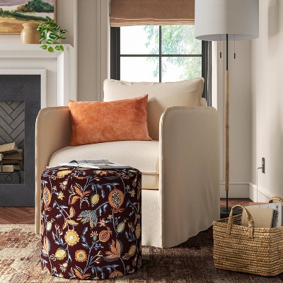 Drum Ottoman in Magdalena Floral Maroon - Threshold™