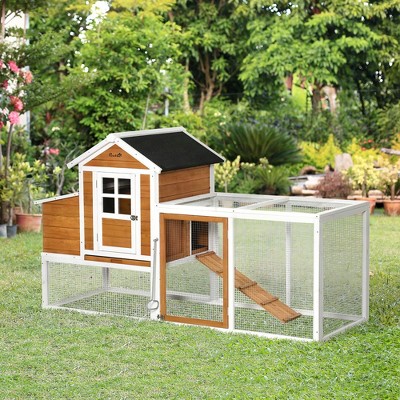 Large White and Natural Fir Wood Chicken Coop with Run