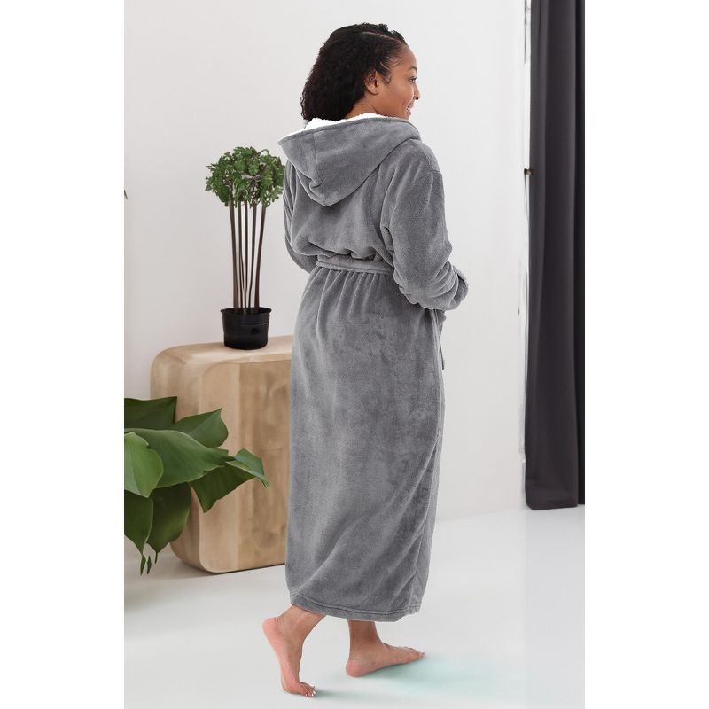 Women's Plush Lounge Robe with Hood, Full Length Hooded Bathrobe, 5 of 8