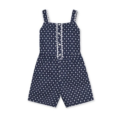 Hope & Henry Girls' Scallop Trim Button Front Linen Romper, Toddler