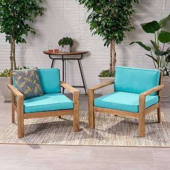 Santa Ana 2pk Acacia Wood Club Chairs Brushed Light Brown/Teal - Christopher Knight Home