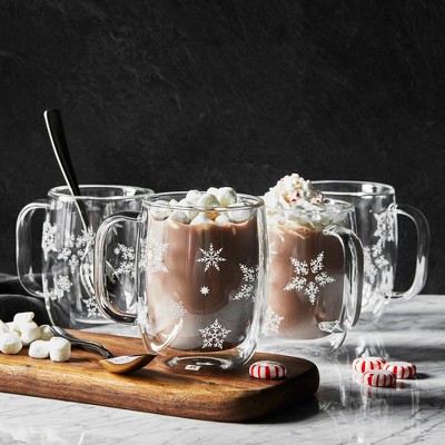 ZWILLING Sorrento 12oz Double Wall Glass Snowflake Mugs Set