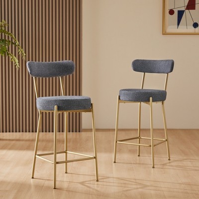25" Seat Hight Upholstered Set of 2 Counter Height Bar Stools with Backs, Silver Grey/ Gold Grey , 4W - ModernLuxe