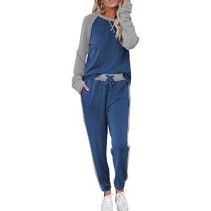 Ekouaer Women's Pajama Set Long Sleeve PJs 2 Piece Lounge Set Pullover Sleepwear Sweatshirt and Long Pants With Pockets - 1 of 4