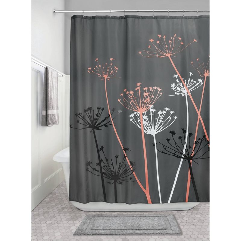 iDESIGN 72&#34;x72&#34; Thistle Floral Fabric Bathroom Shower Curtain Gray/Coral, 1 of 2