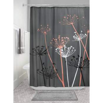 iDESIGN 72"x72" Thistle Floral Fabric Bathroom Shower Curtain Gray/Coral
