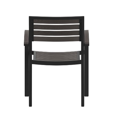 All-Season Gray Faux Teak & Black Aluminum Patio Chair Pair