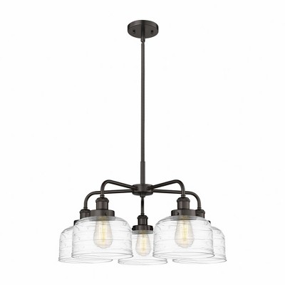 Bell - 5 Light Stem Hung Chandelier In Art Deco Style-14.75 Inches Tall and 26 Inches Wide