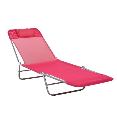 71.7'' Folding Chaise Lounge Chair with Reclining Back, Breathable Mesh Seat, Headrest Pink