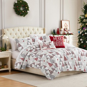 FIONECA Christmas Quilt Set: Oversized Reversible Farmhouse Holiday Bedding Sets Tree/Reindeer Pattern Ultra-Soft Brushed Microfiber 3 Size - 1 of 4
