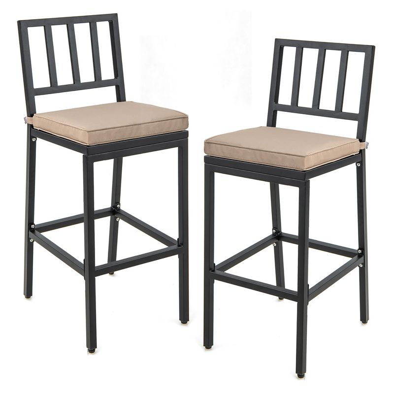 Costway Set of 2 Patio Metal Bar Stools Outdoor Bar Height Dining Chairs with Cushion, 1 of 11