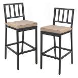 Costway Set of 2 Patio Metal Bar Stools Outdoor Bar Height Dining Chairs with Cushion