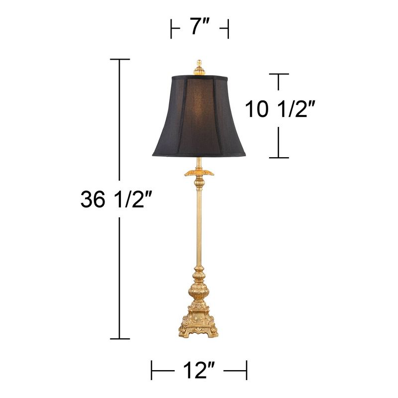 Regency Hill Traditional Buffet Table Lamps 36.5" Tall Set of 2 Gold Intricate Details Black Fabric Bell Shade for Dining Room, 4 of 10