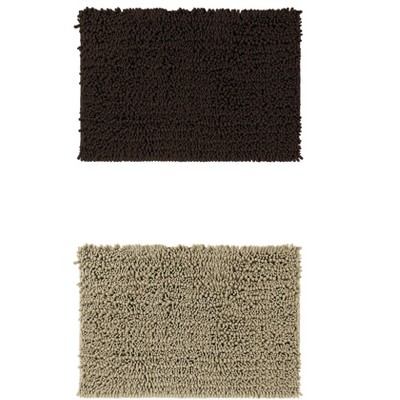 Unique Bargains Plain Chenille Non-Slip Washable Soft Home Decor Bathroom Mats 2 Pcs