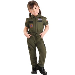 HalloweenCostumes.com Girl's Top Gun Flight Suit Toddler Costume | Air Force Pilot Jumpsuit for Kids | Ideal for Halloween & Playtime - 1 of 4