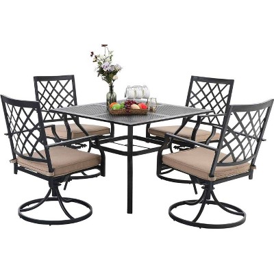 5pc Patio Set with 37" Metal Gridded Table & Swivel Arm Chairs - Captiva Designs