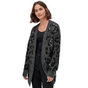 ellos Women's Plus Size Animal Print Jacquard Cardigan - 1 of 4