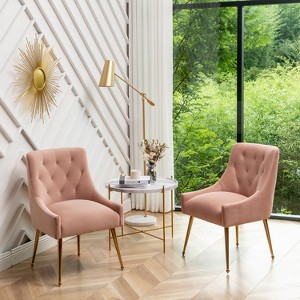 SEYNAR Modern Dining Chairs Set of 2, Upholstered Accent Chair Tufted Back Armless Chair with Back Pull ,Pink,24.5''D*21.6''W*33.3''H - 1 of 4