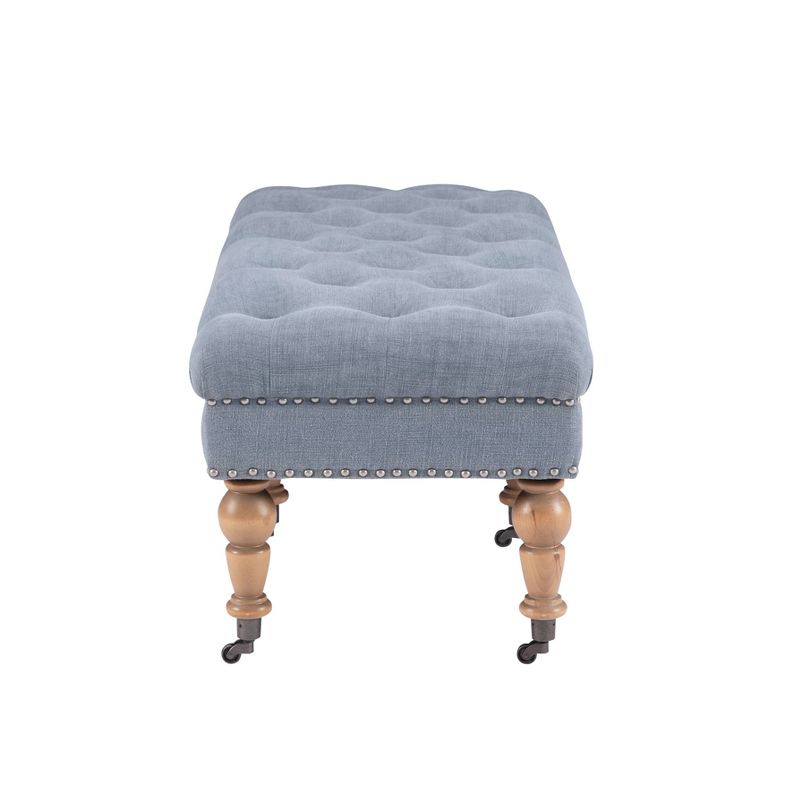 50&#34; Isabelle Traditional Linen Tufted Upholstered Nail head Wheeled Bench Blue - Linon, 5 of 10