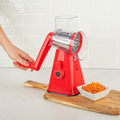 Red Stainless Steel 3-in-1 Rotary Cheese Grater and Vegetable Chopper
