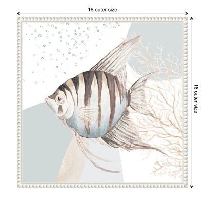 Ocean Oasis Bubbles Striped Fish Canvas Wall Art with White Frame