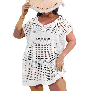 Swimsuit Cover Up Crochet Short Sleeve Bathing Suit Bikini Deep V Beach Summer Tops Regular - 1 of 4