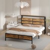 VECELO Full/Queen/King Size Bed Frame, Metal Platform Bed with Wooden Headboard & Charging Station, Sturdy Steel Slats Support, Brown - 4 of 4