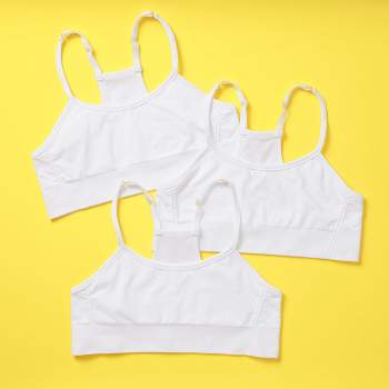 Yellowberry Girls' 3PK Best Cotton Starter Bras with Convertible Straps -  Small, Beige