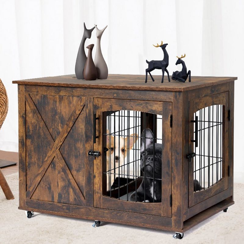 Wooden Dog Crate Table with Tray, Dog House Kennel & Side End Table Cage, 1 of 8