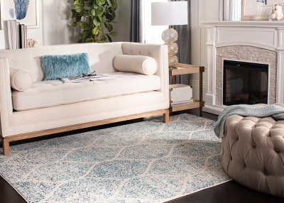 Elegant Cream & Turquoise Synthetic 8'x10' Reversible Area Rug