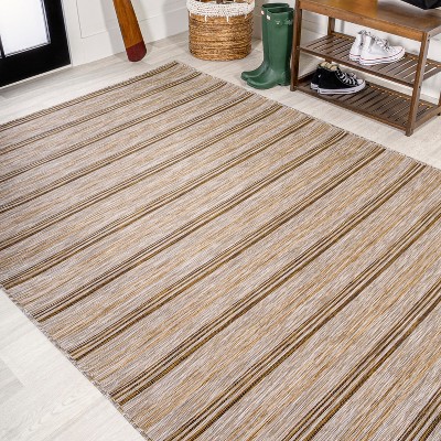 Mid-Century Jute-Brown Stripe Flat-Weave 5'x8' Synthetic Rug