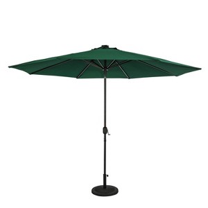 11' x 11' Calypso II Market Patio Umbrella with Solar LED Strip Lights Hunter Green - Island Umbrella: Water-Resistant, UV Protection - 1 of 4