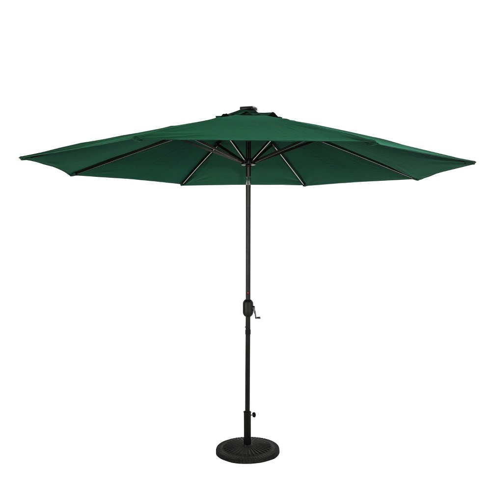 11' x 11' Calypso II Market Patio Umbrella with Solar LED Strip Lights Hunter Green - Island Umbrella: Water-Resistant, UV Protection