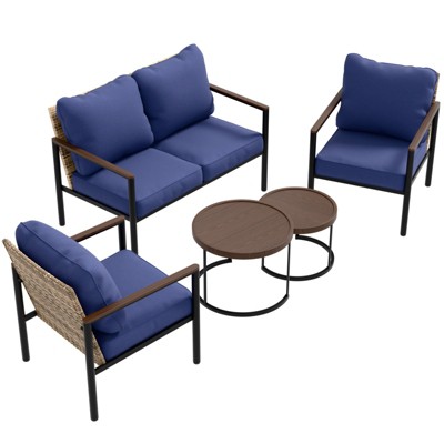 EAGLE PEAK Sunset Dune Collection Modern Outdoor Furniture Set, 5 Piece Patio Wicker Conversation Set with Cushions