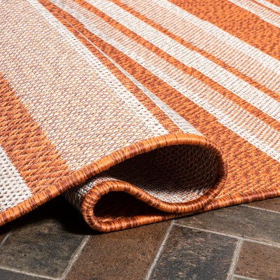 Castara Chic Orange & Cream Striped Synthetic 5x8 Area Rug