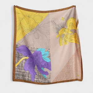 Anna-Kaci Women's Colorblock Floral Satin Square Scarf with Modern Line Art Design 43.5x43.5in - 1 of 3