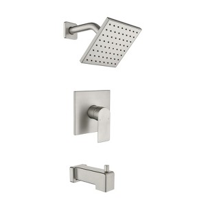 Cobbe Brushed Nickel Rain Shower Faucet with 6-Inch Square Shower Head and Bathtub Faucet Wall-Mounted Shower and Bathtub Faucet Set Include Valve - 1 of 4