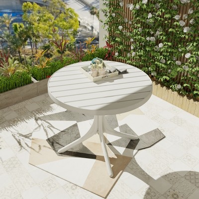 36'' White Round Outdoor Plastic Dining Table with All-Weather PP Top,Lightweight Patio Table for Garden or Kitchen-The Pop Home