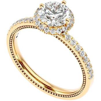 Pompeii3 1 1/3Ct Diamond & Moissanite Halo Engagement Ring in 10k Gold