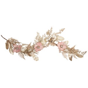 Northlight 5' x 10" Champagne and Pink Flower Artificial Garland, Unlit - 1 of 3