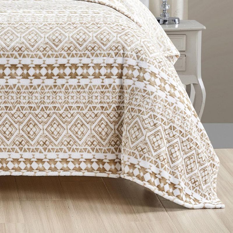 Plazatex Tala Printed Luxurious Ultra Soft Lightweight Bed Blanket Beige, 3 of 5