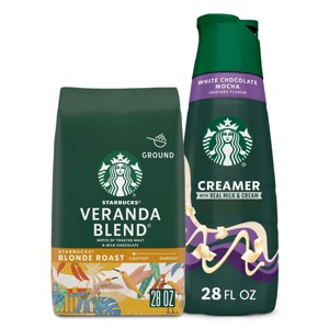 Starbucks 28oz Light Roast Ground Coffee + 28 fl oz White Chocolate Mocha Coffee Creamer - 1 of 4