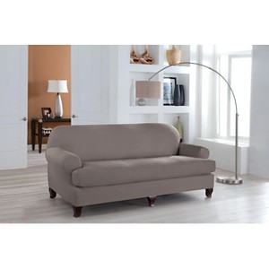 Gray Stretch Fit Microsuede Sofa Slipcover - Serta