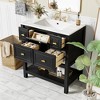 Vynxaria 30 inch Black Freestanding Single Sink Bath Vanity with White Ceramic Top Five Full Extension Drawers Gold Metal Knobs Solid Wood Frame - 3 of 4
