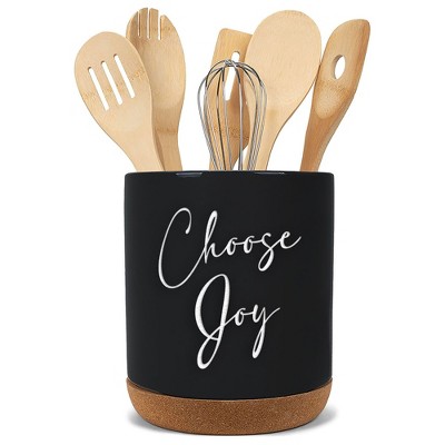 Elanze Designs Choose Joy Black X-Large Cork Bottom Kitchen Utensil Holder