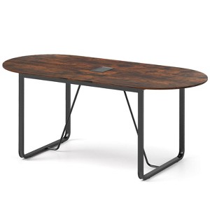 Costway 71 Inches Executive Table, Oval Home Office Table with Cable Management Hole - 1 of 4