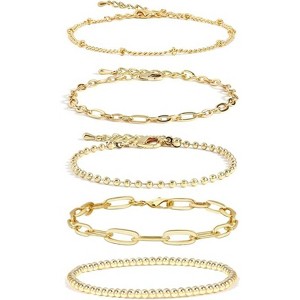 BRINJOY 14K Gold Plated Stainless Steel Bracelet Set - Waterproof Fade-Proof Hypoallergenic Stackable Chain for Women (6.9+1 inch) - 1 of 4
