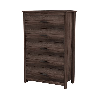 Gulches Nightstand, 47 Inch High, with Walnut Veneer Finish, Country Style, 5 Drawers Included