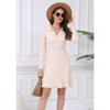 WhizMax Women's 2024 Long Sleeve Mini Sweater Dress V Neck Ribbed Knit A Line Pleated Swing Short Dresses - 2 of 4