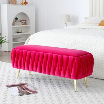NicBex Ottoman with Storage Bench Storage Organizer Ottoman Oval Velvet Upholstered Storage Bench for Entryway Bathroom Bedroom